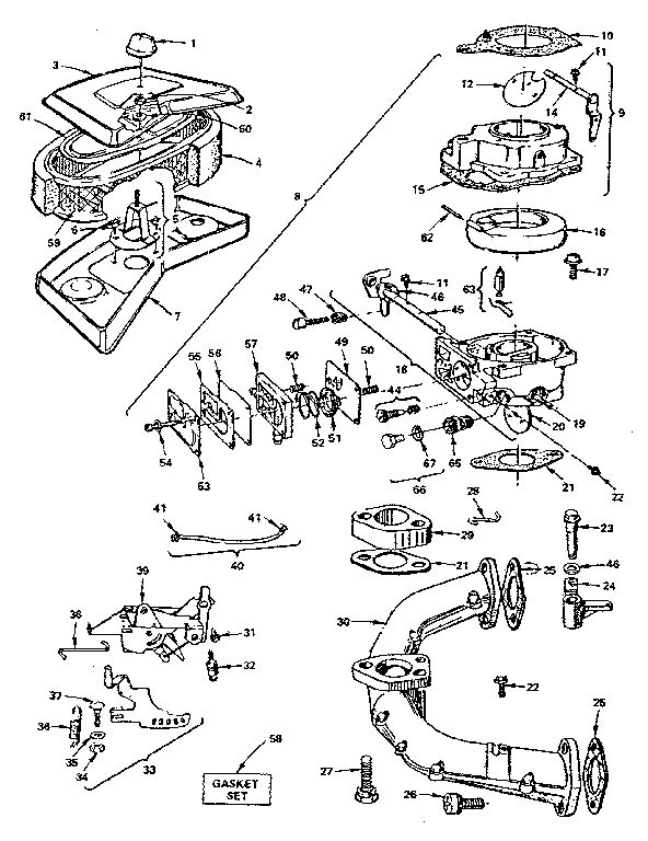 Air Cleaner And Carburetor Diagram and Parts List for 402707-0151-02  Briggs and Stratton Engine